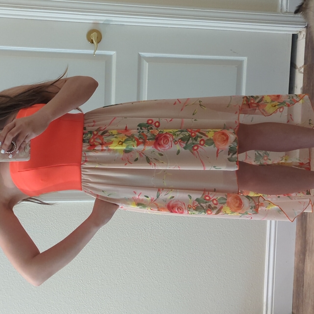 NWOT Strapless orange floral high low dress